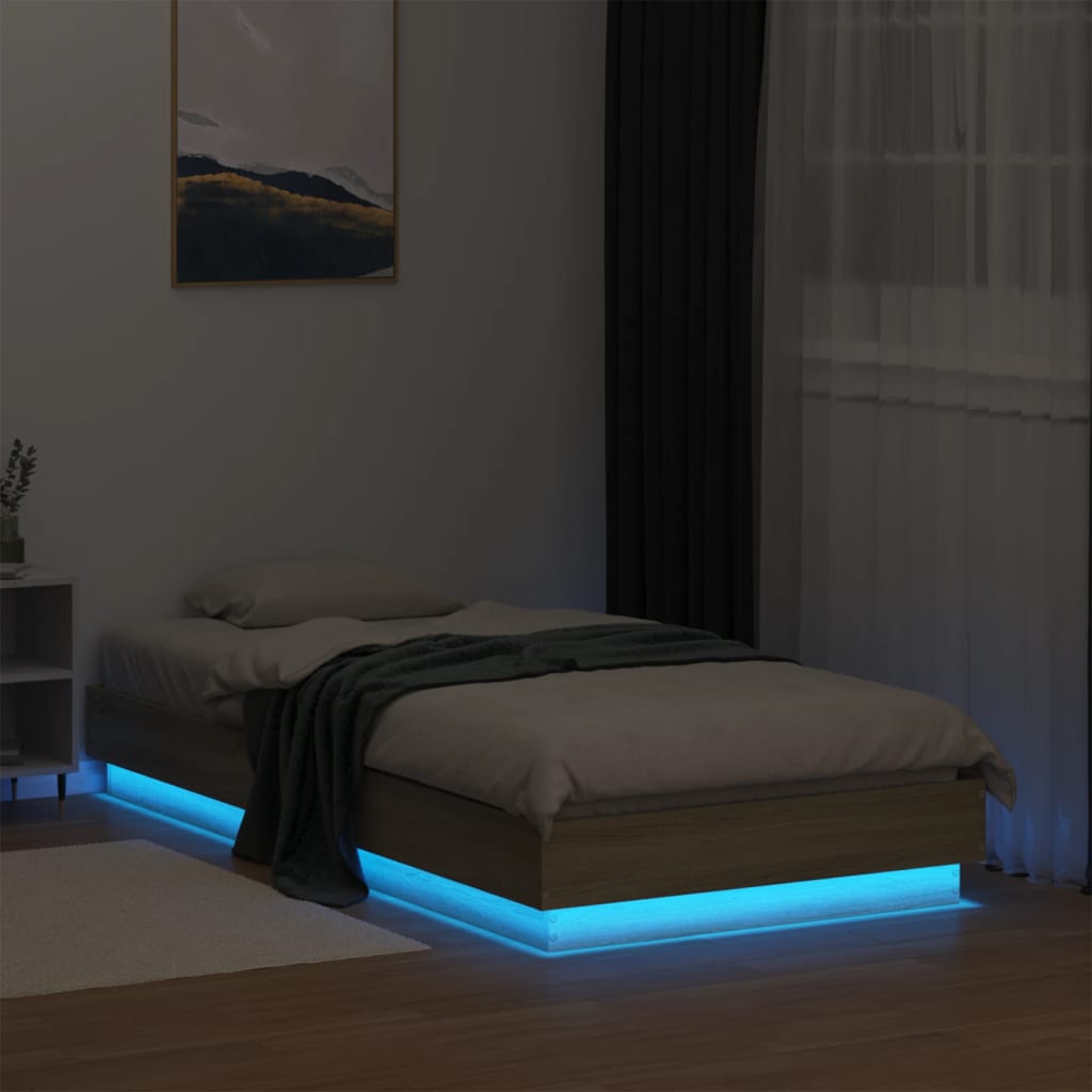Wooden Bed Frame with LED Lights