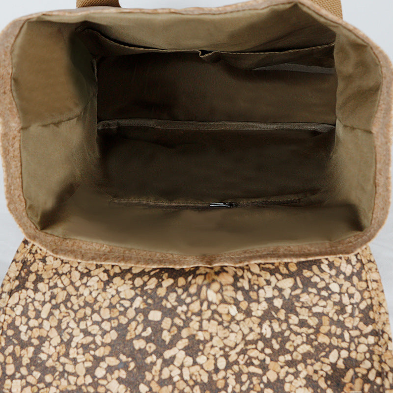 Beige Cork Backpack for Women with Floral Pattern