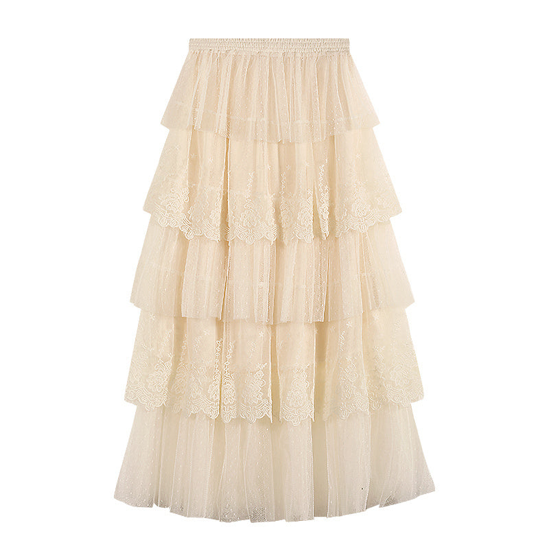 Beige Boho Chic Lace Mesh Skirt