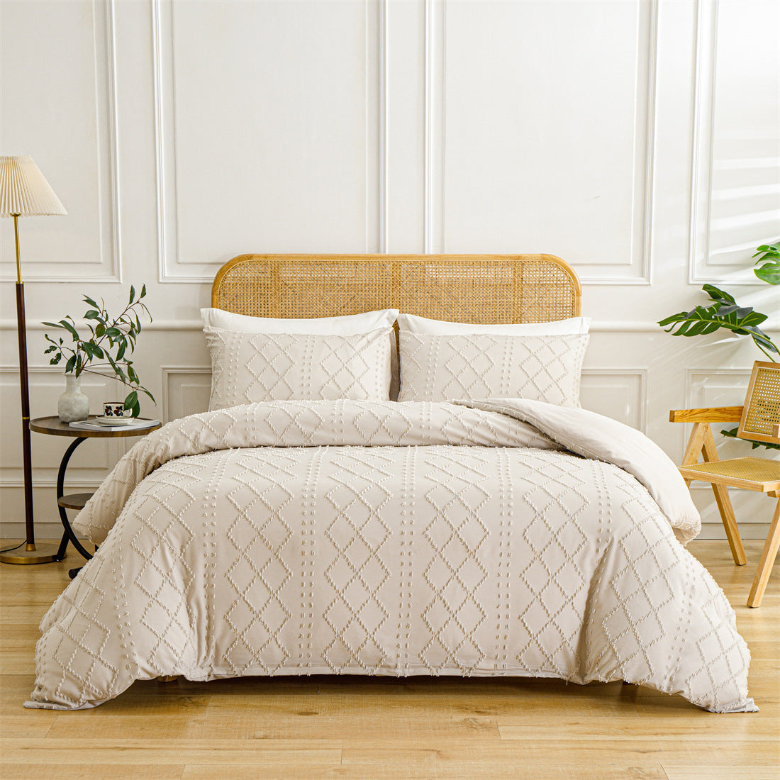 beige Beige Boho Chic Monochromatic Quilt Cover Set