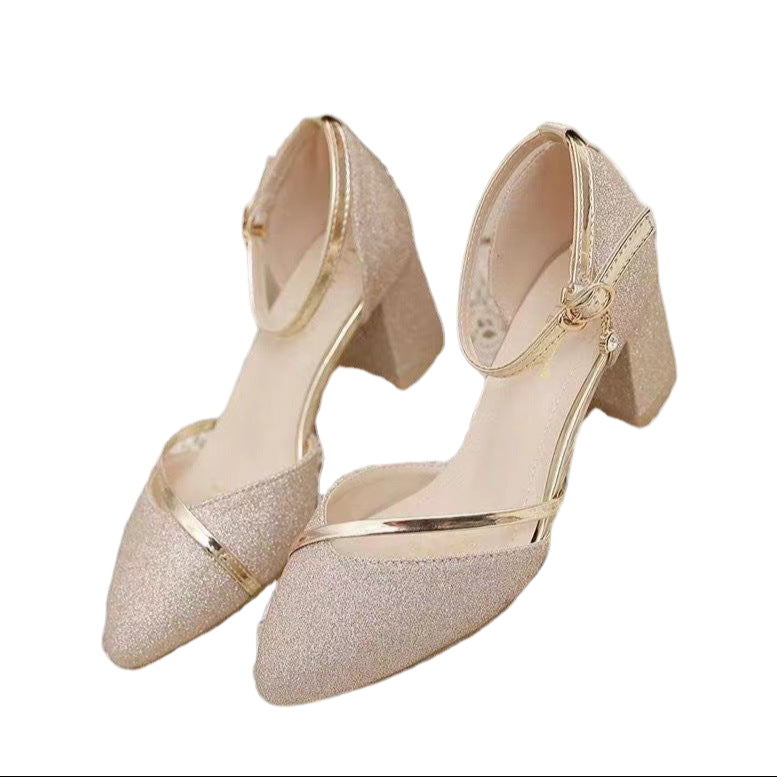 Beige Boho Bridal Shoes with Golden Details