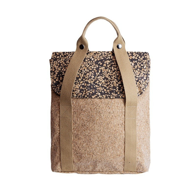 Beige Cork Backpack for Women with Floral Pattern