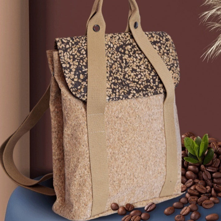 Beige Cork Backpack for Women with Floral Pattern