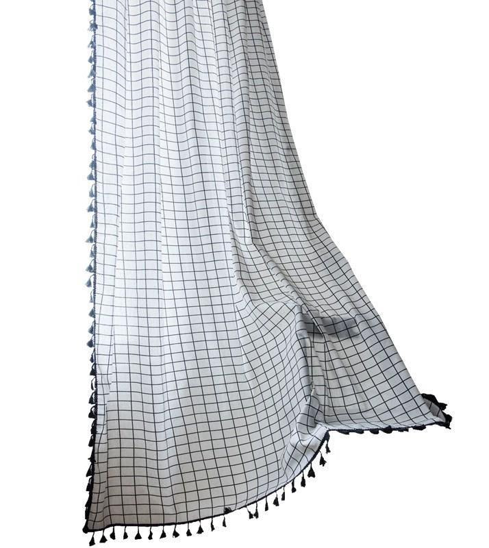 Bohemian Style Beige Curtain with Black Tassels