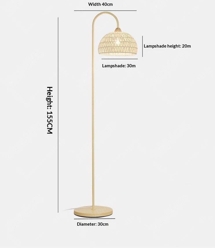 Beige Bohemian Rattan Floor Standing Lamp For Living Room