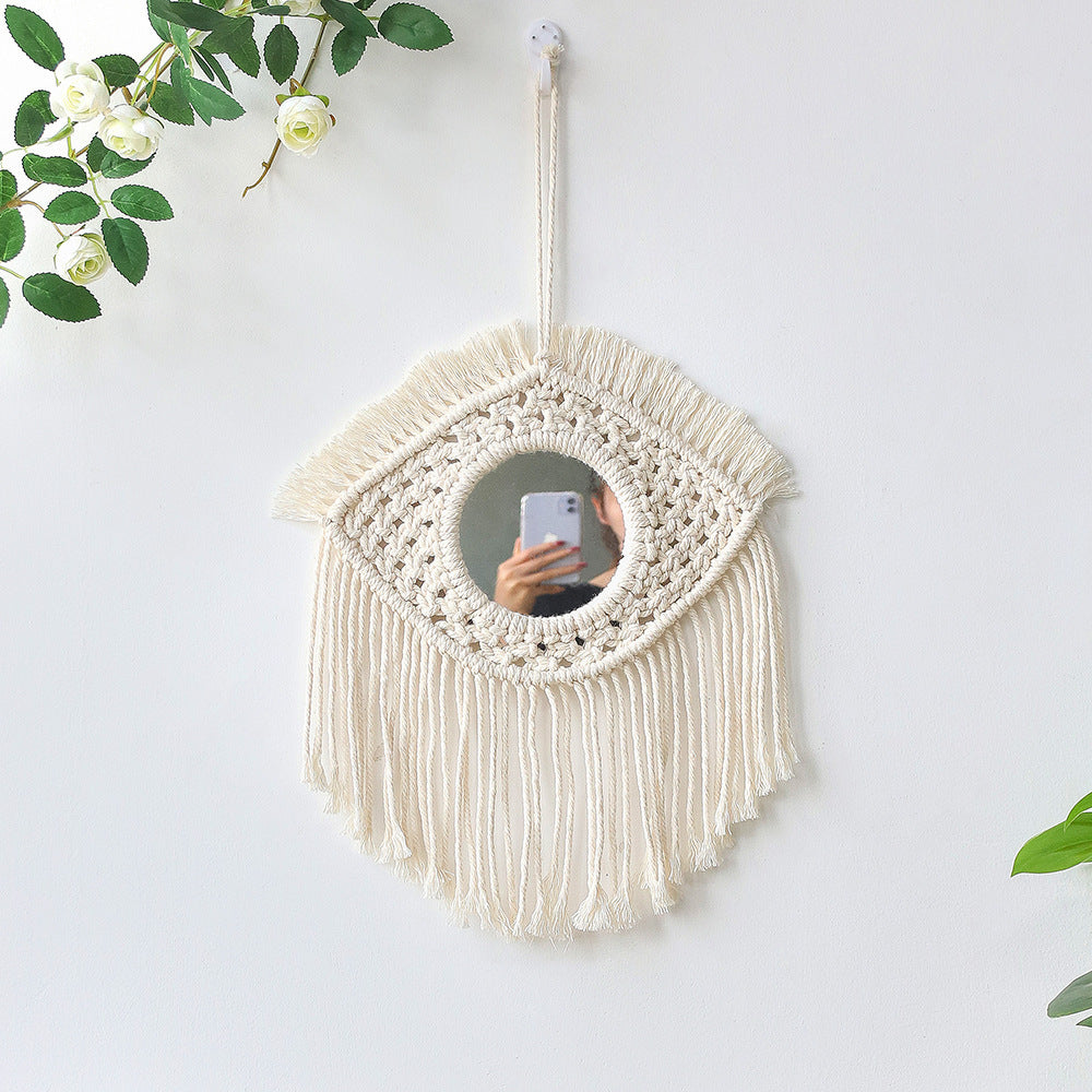 Beige Macrame Mirror Bohemian Design