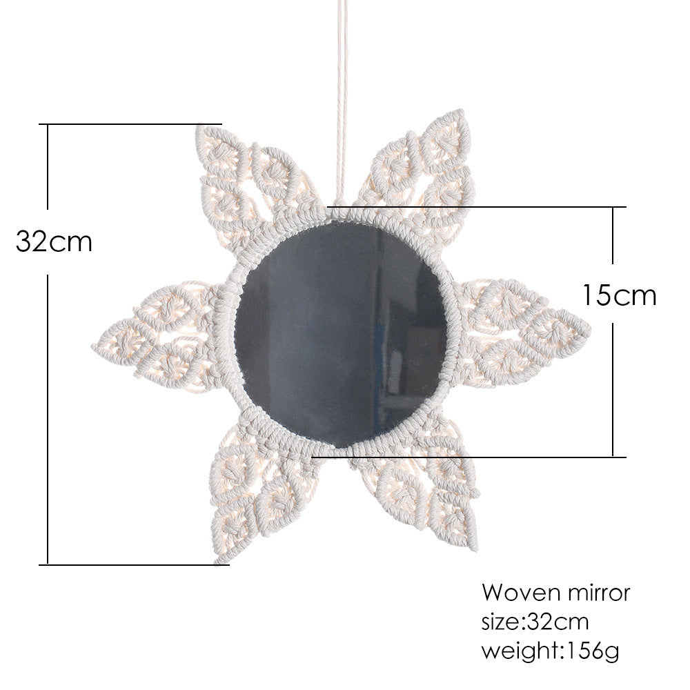 Beige Macrame Mirror Bohemian Design