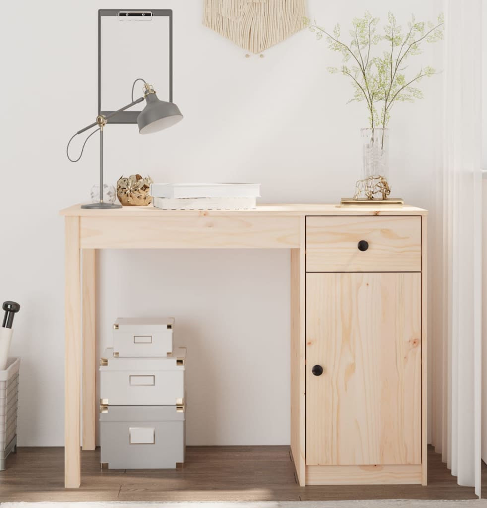 Beige Pine Wood Desk Bohemian Style