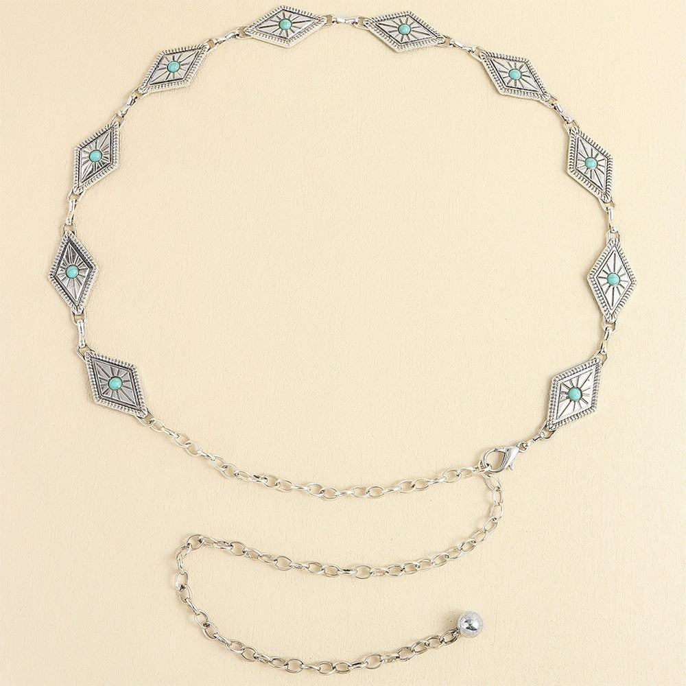 Silver Boho Concho Belt with Blue Gemstones