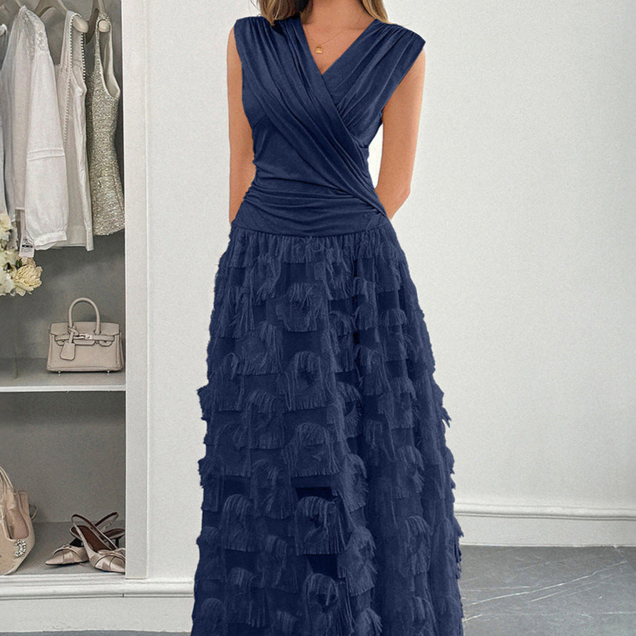 Black Maxi V-Neck Sleeveless Wedding Guest Dress Boho Style