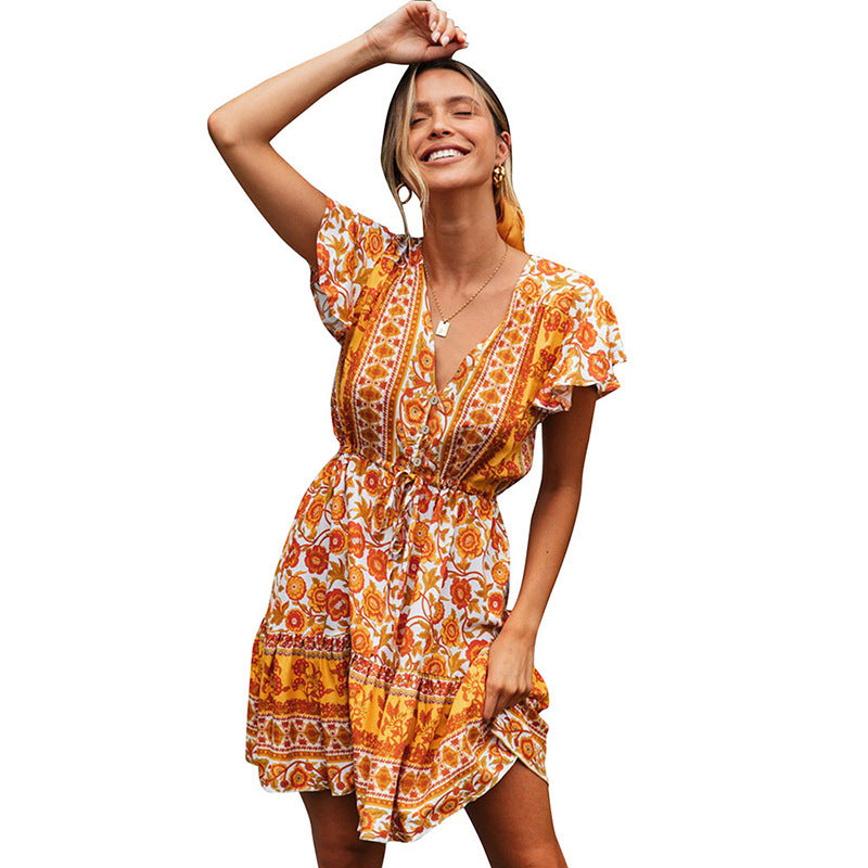 Bohemian Black Multicolor Patterned Mini Dress
