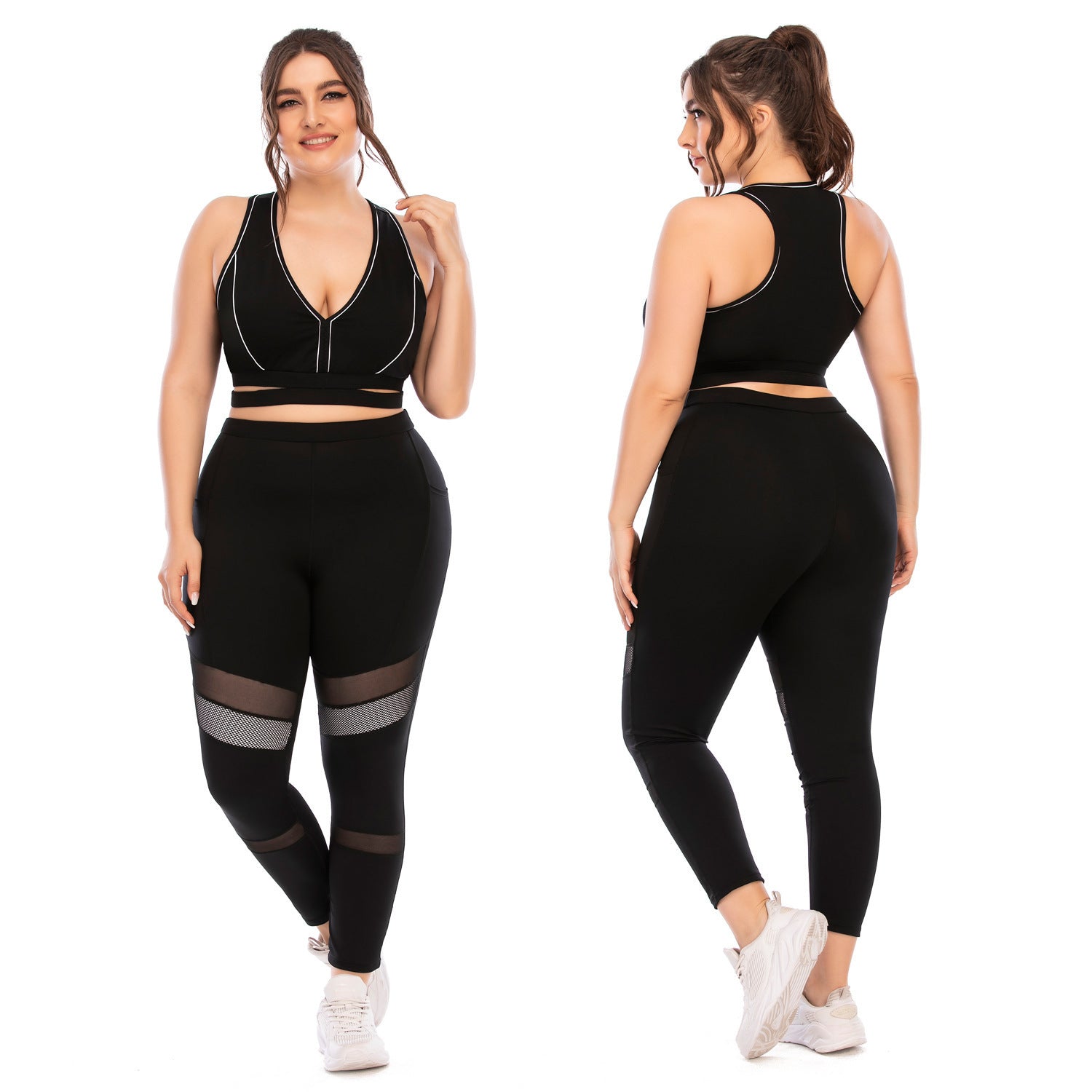 Black Plus Size Yoga Set - Leggings and Sports Bra Co Ord