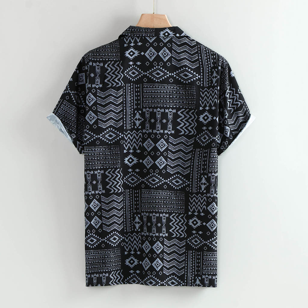 Black Printed Short Sleeve Shirt for Men