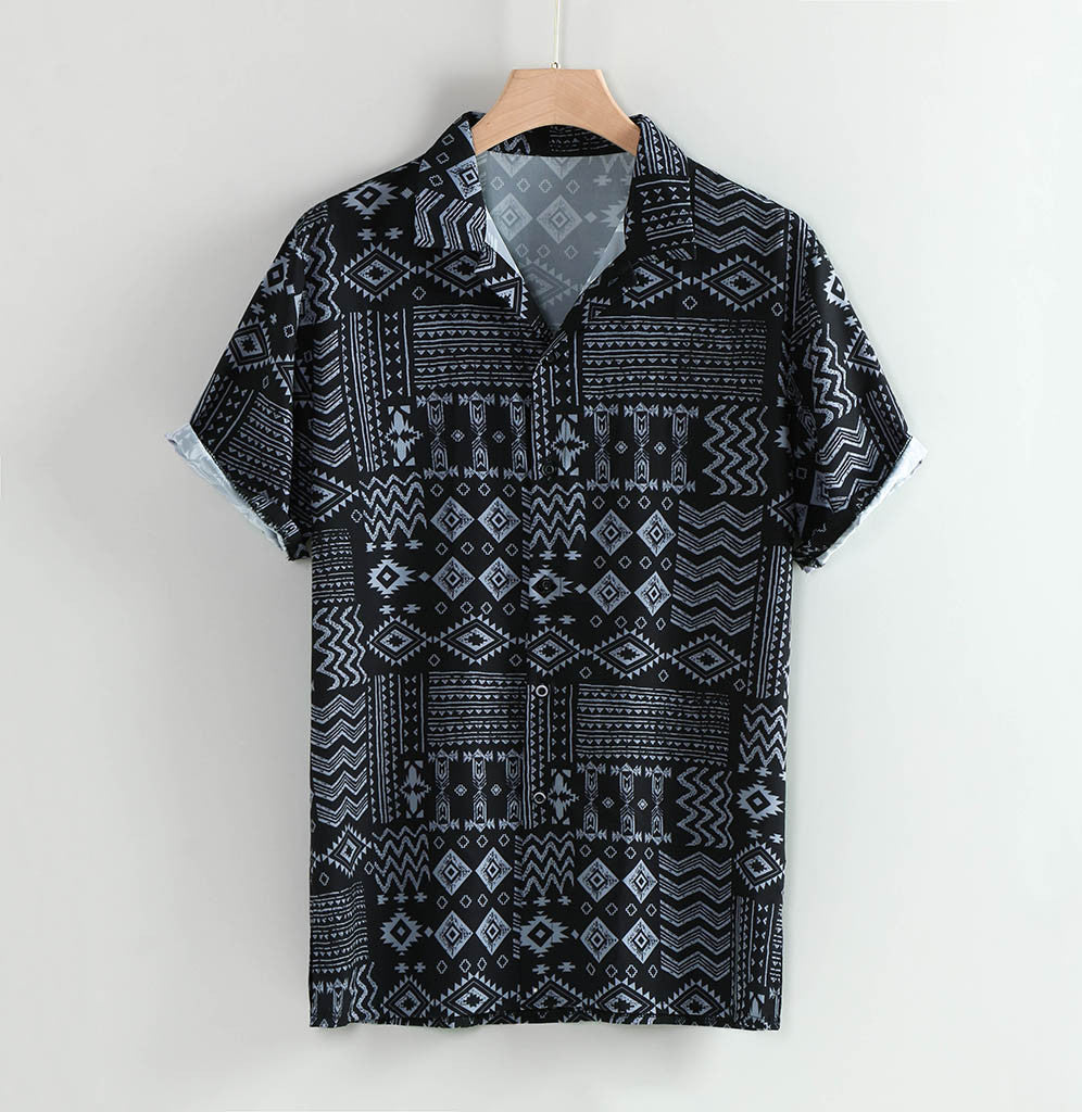 Black Printed Short Sleeve Shirt for Men