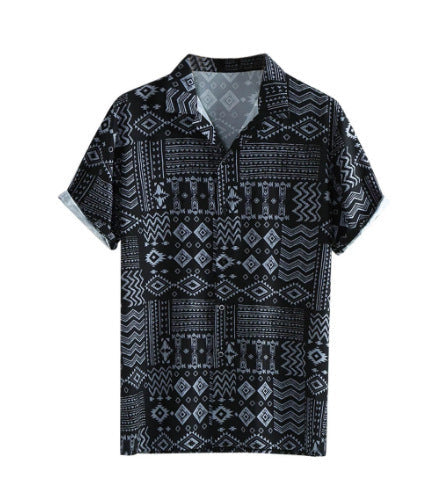 black Black Printed Short Sleeve Shirt for Men