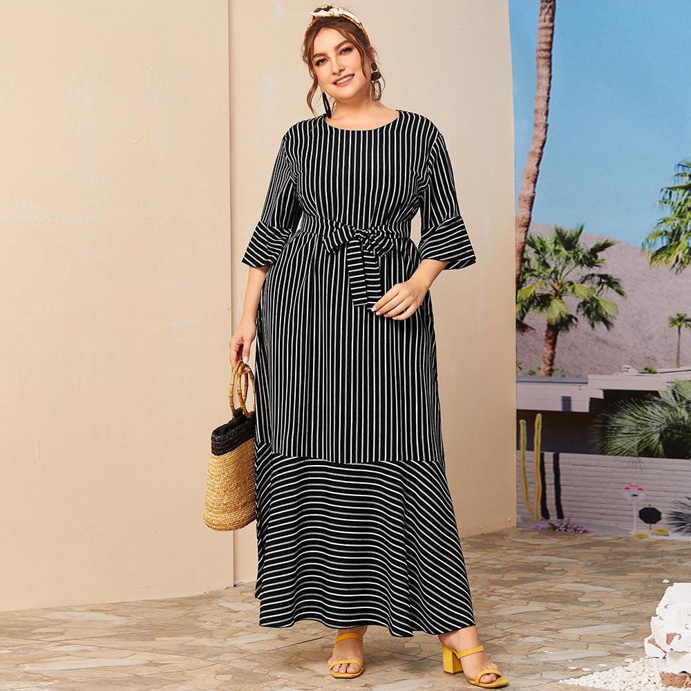 Black Striped Plus Size Maxi Dress
