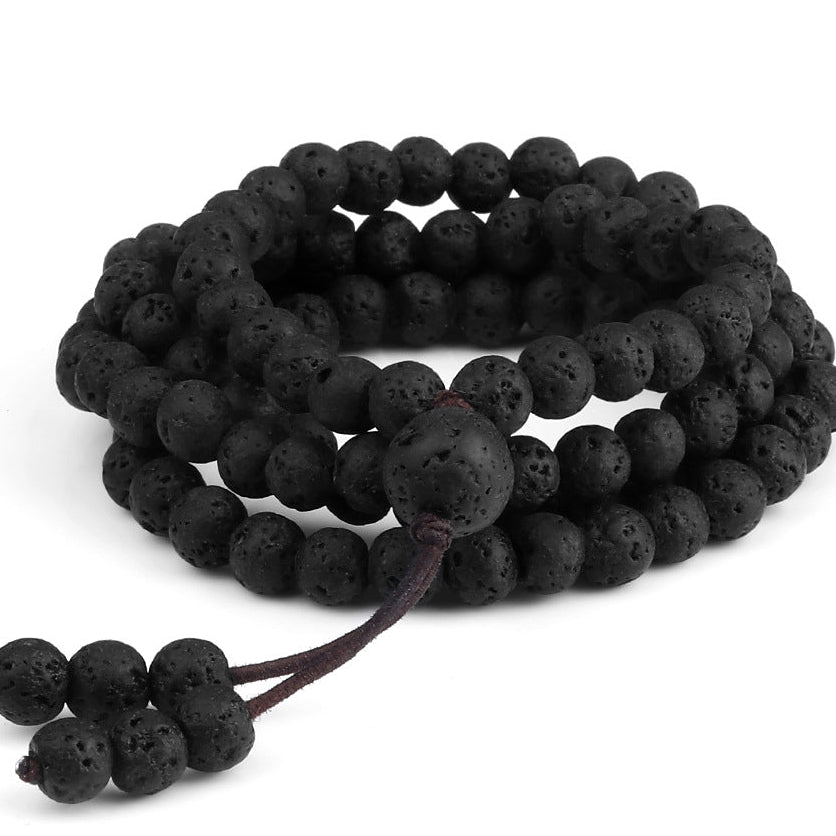 Black Textured Mala Bead Loop