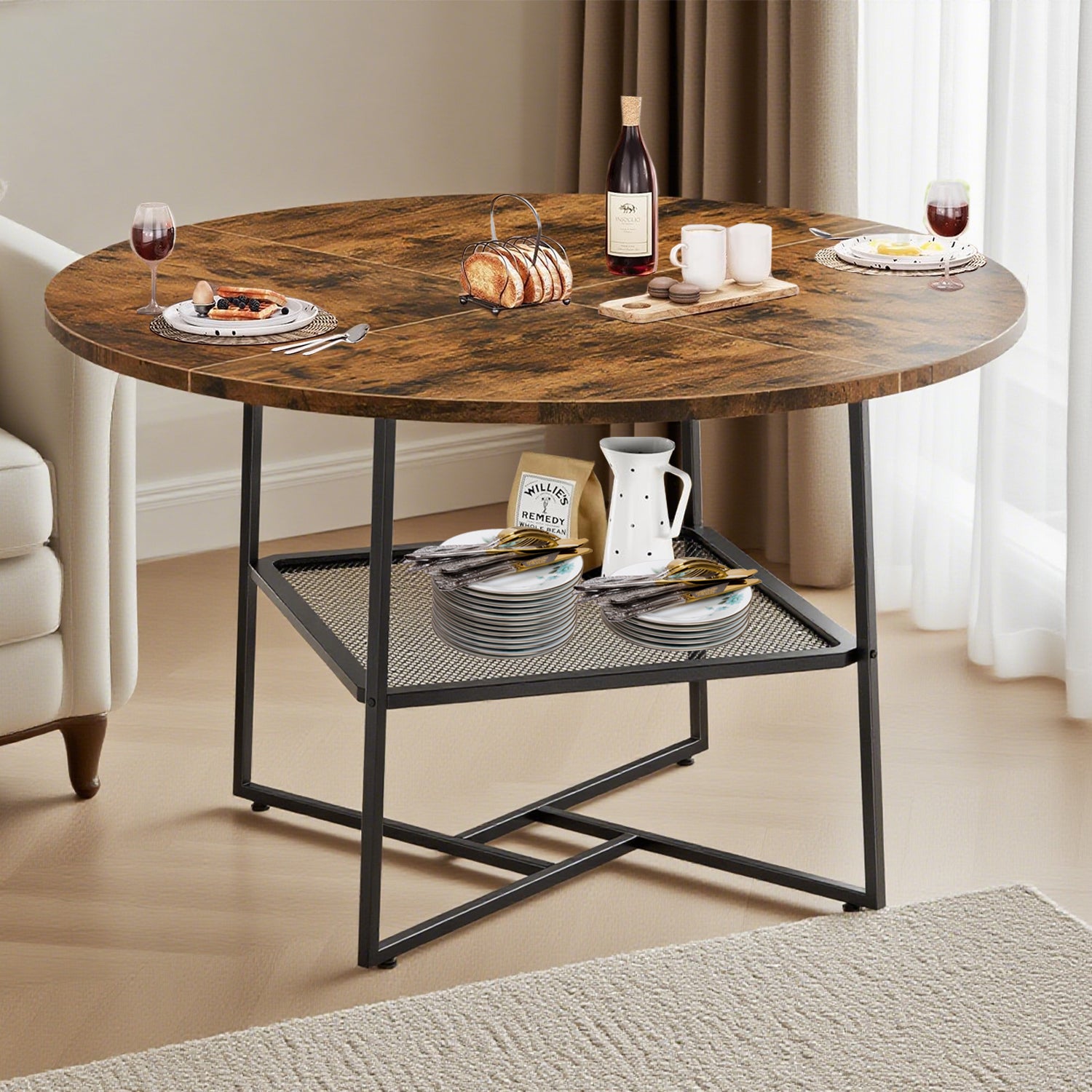 Black Two Tier Round Dining Table
