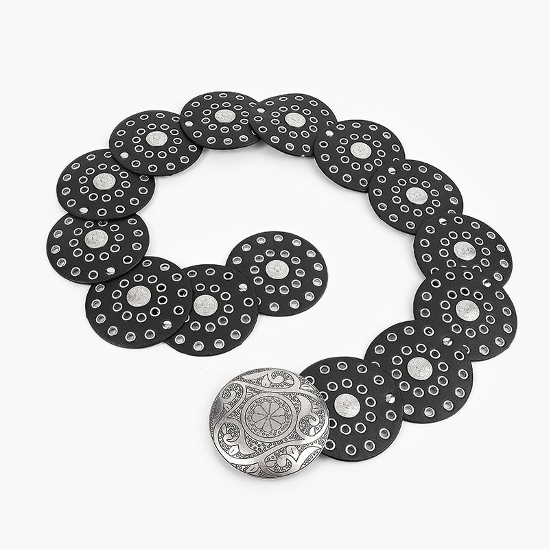 Black and Gold Disc Belt for Women bohemian