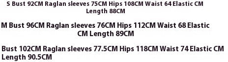 Text displaying garment measurements and fabric details on a white background