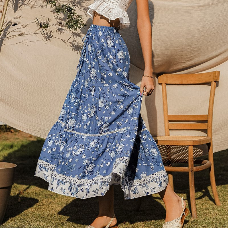 Blue Floral Boho Style Skirt