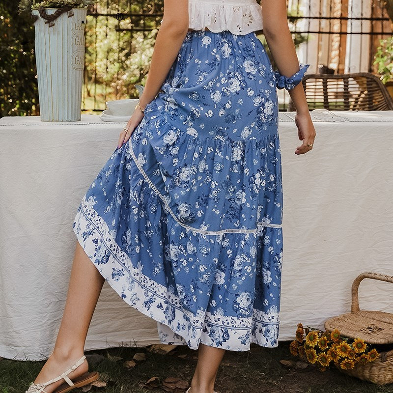 Blue Floral Boho Style Skirt