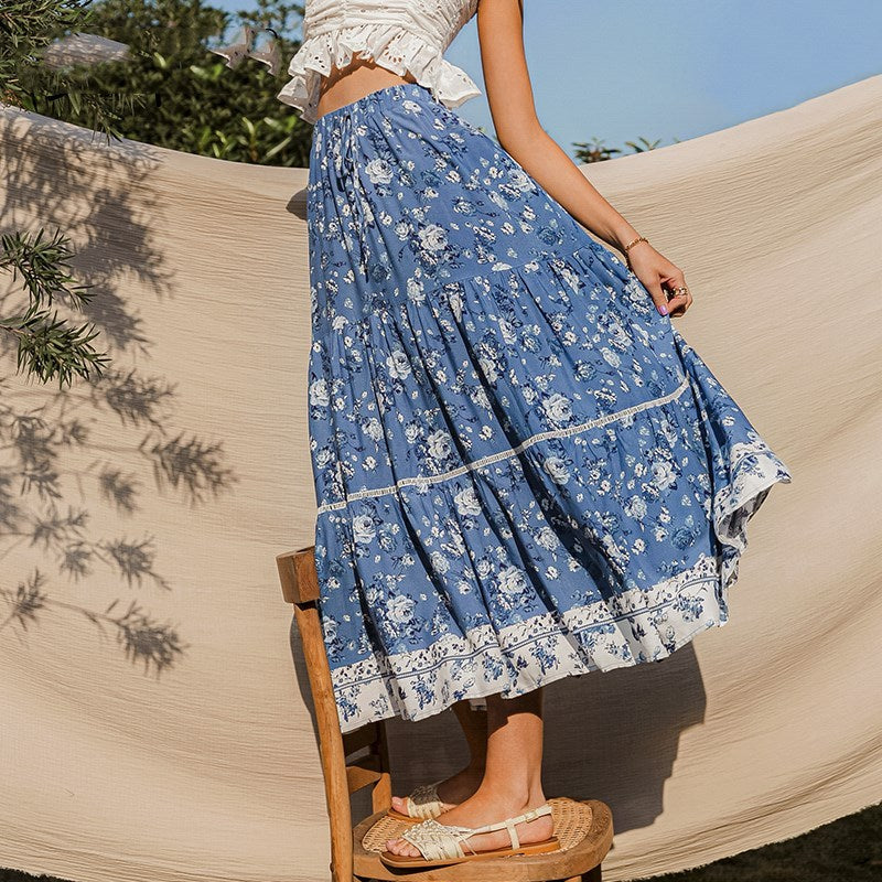 Blue Floral Boho Style Skirts