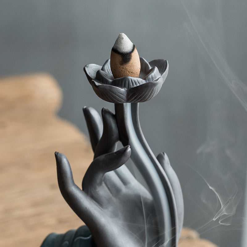 Blue Gray Ceramic Incense Waterfall