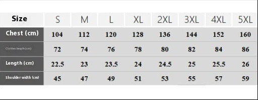 Size chart for a shirt with measurements in centimeters