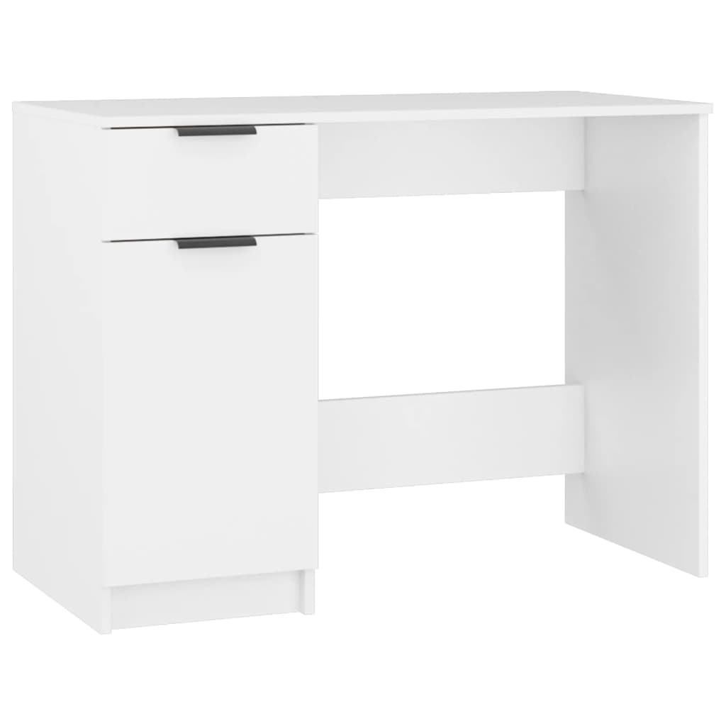 White corner desk with drawers on a white background
