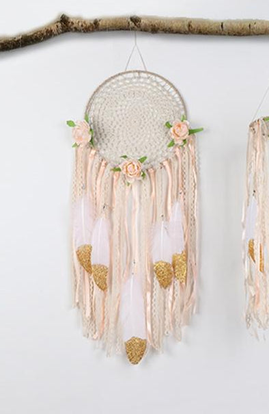 Bohemian Dreamcatcher with Flowers and Feathers