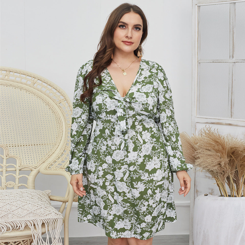 Bohemian Dress Plus Size Womens in Green and White