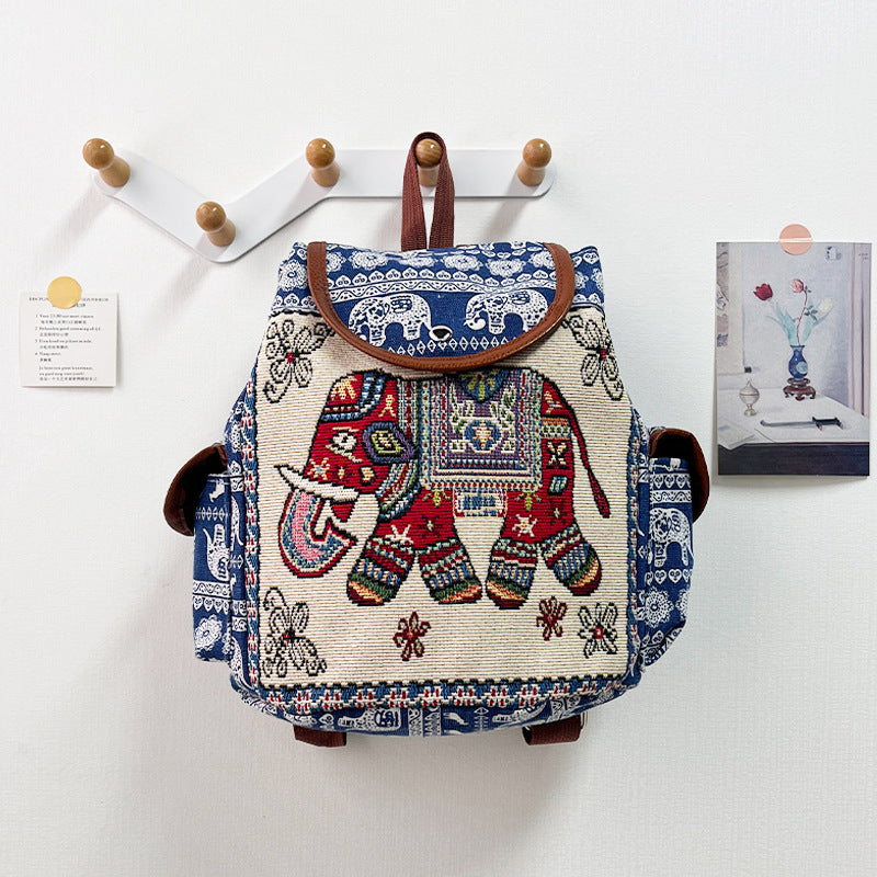 Bohemian Embroidered Backpack  Elephant Design