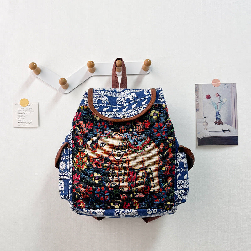 Bohemian Embroidered Backpack with Elephant Design boho