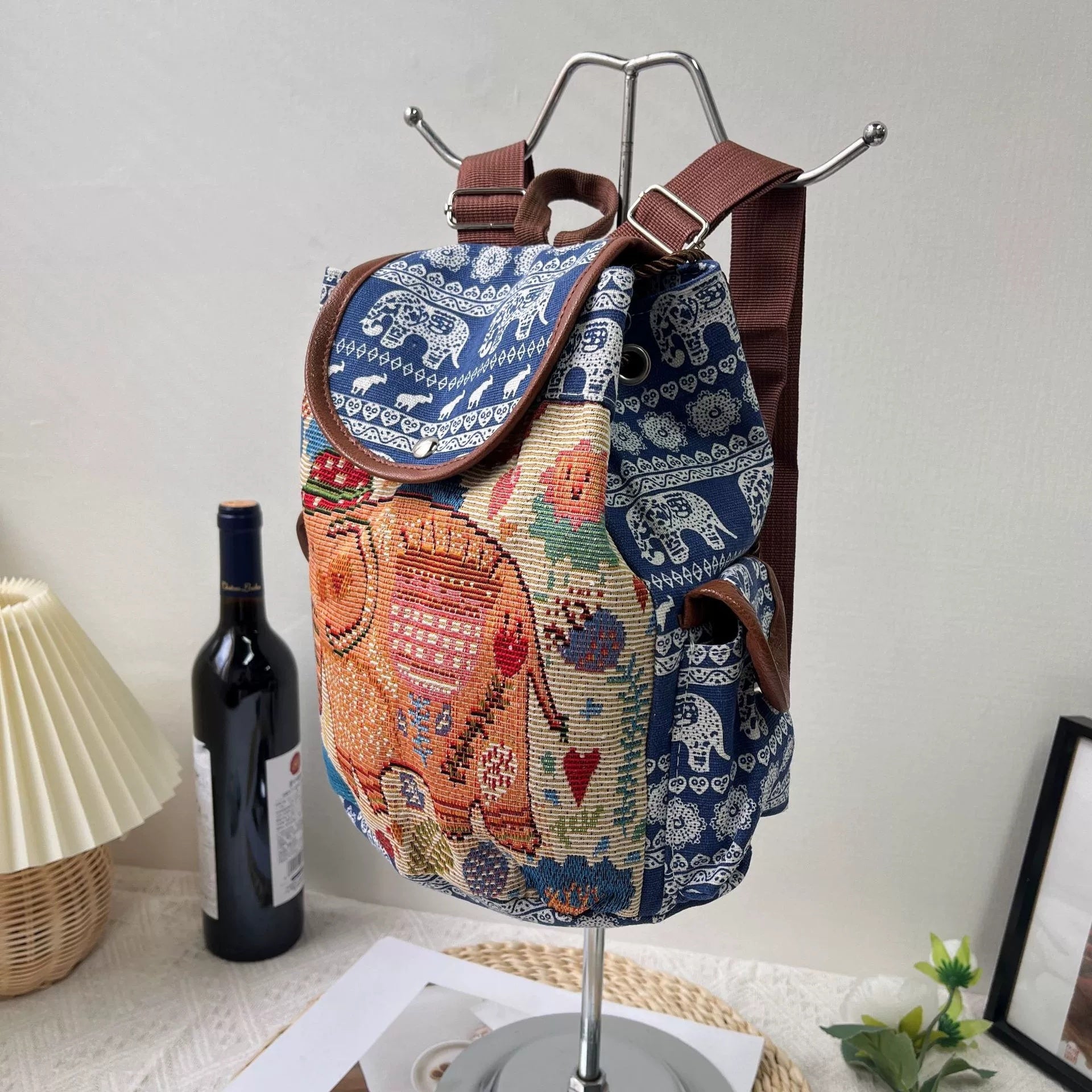 Bohemian Embroidered Backpacks with Elephant Design