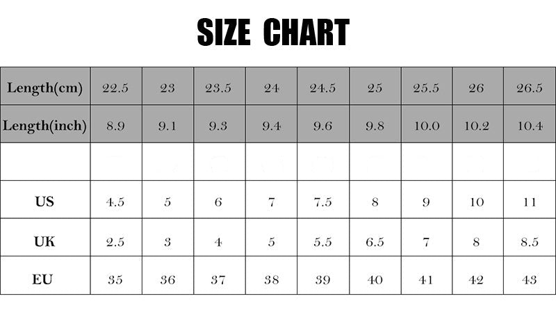 Size chart comparing different length measurements in centimeters, inches, CN, US, UK, and EU.