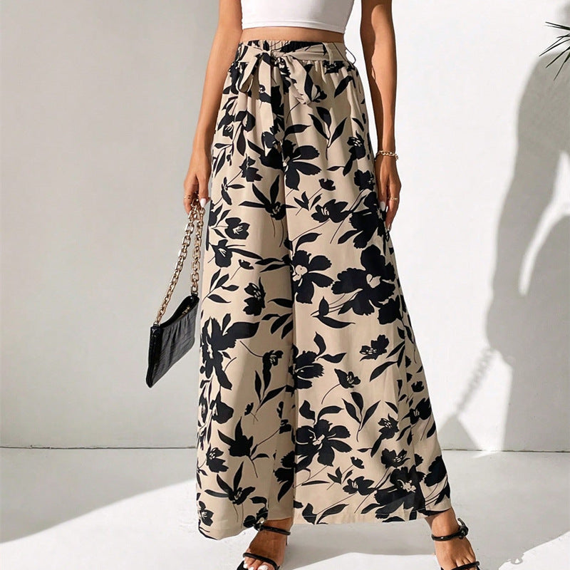 Bohemian Floral Pants in Cream and Black