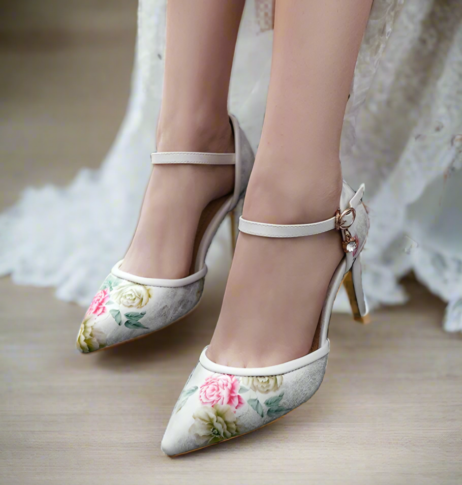 Bohemian Floral Pattern Pointed Wedding Heels