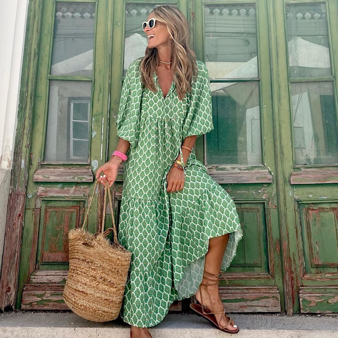 Bohemian Geometric Print Maxi Dress