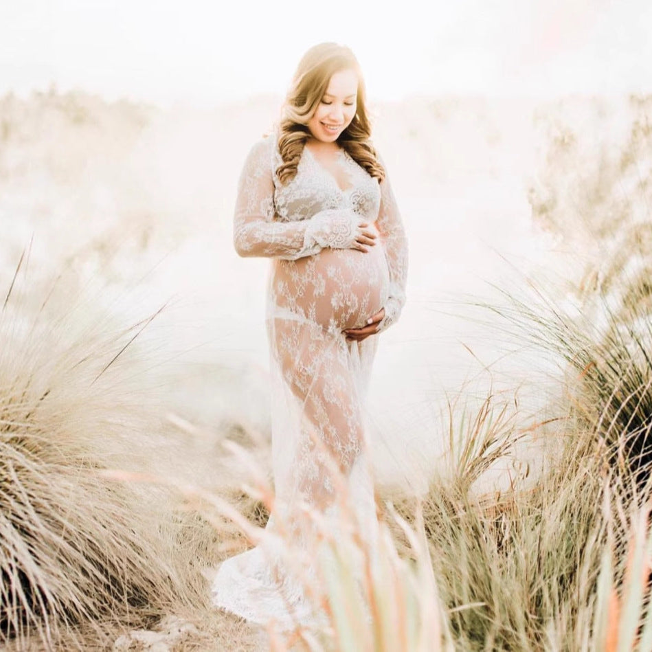 Bohemian Maxi See-Through Maternity Photoshoot Lace Dress