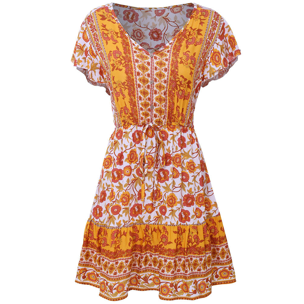 Bohemian Multicolor Patterned Mini Dress
