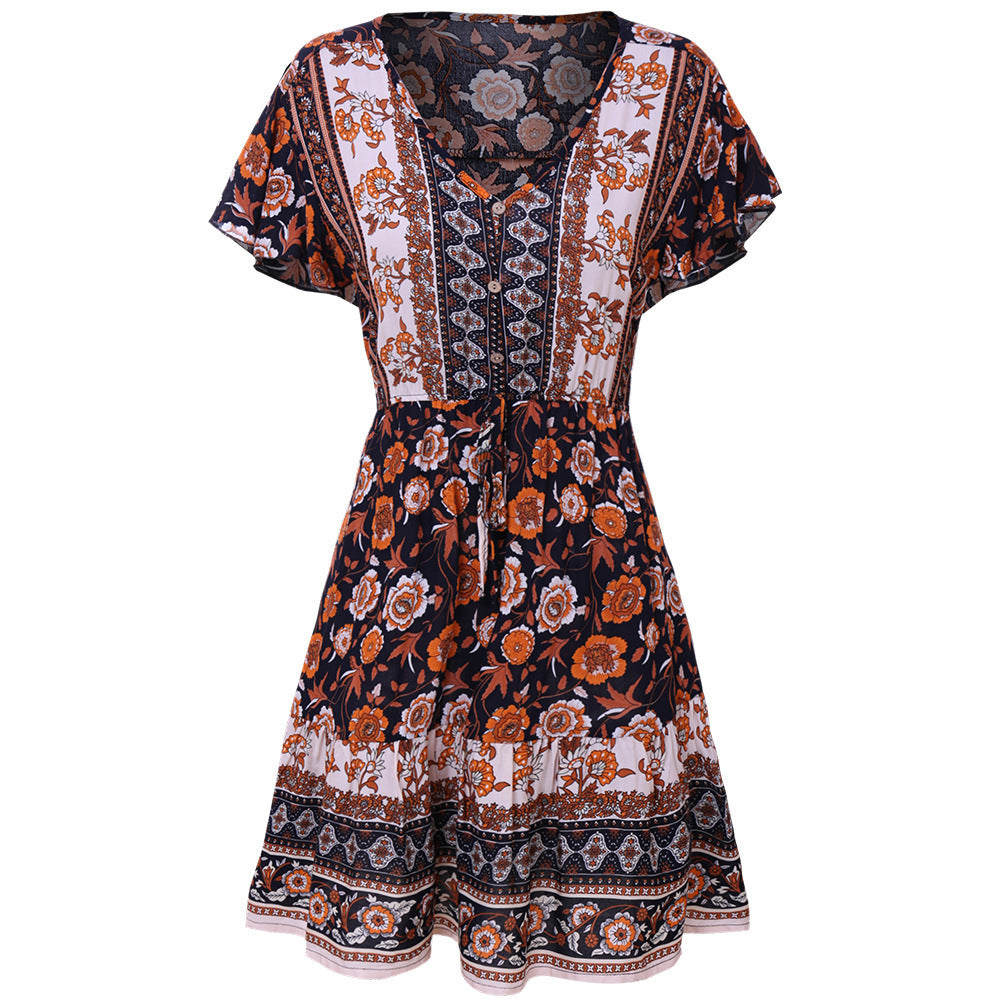 black Bohemian Multicolor Patterned Mini Dress