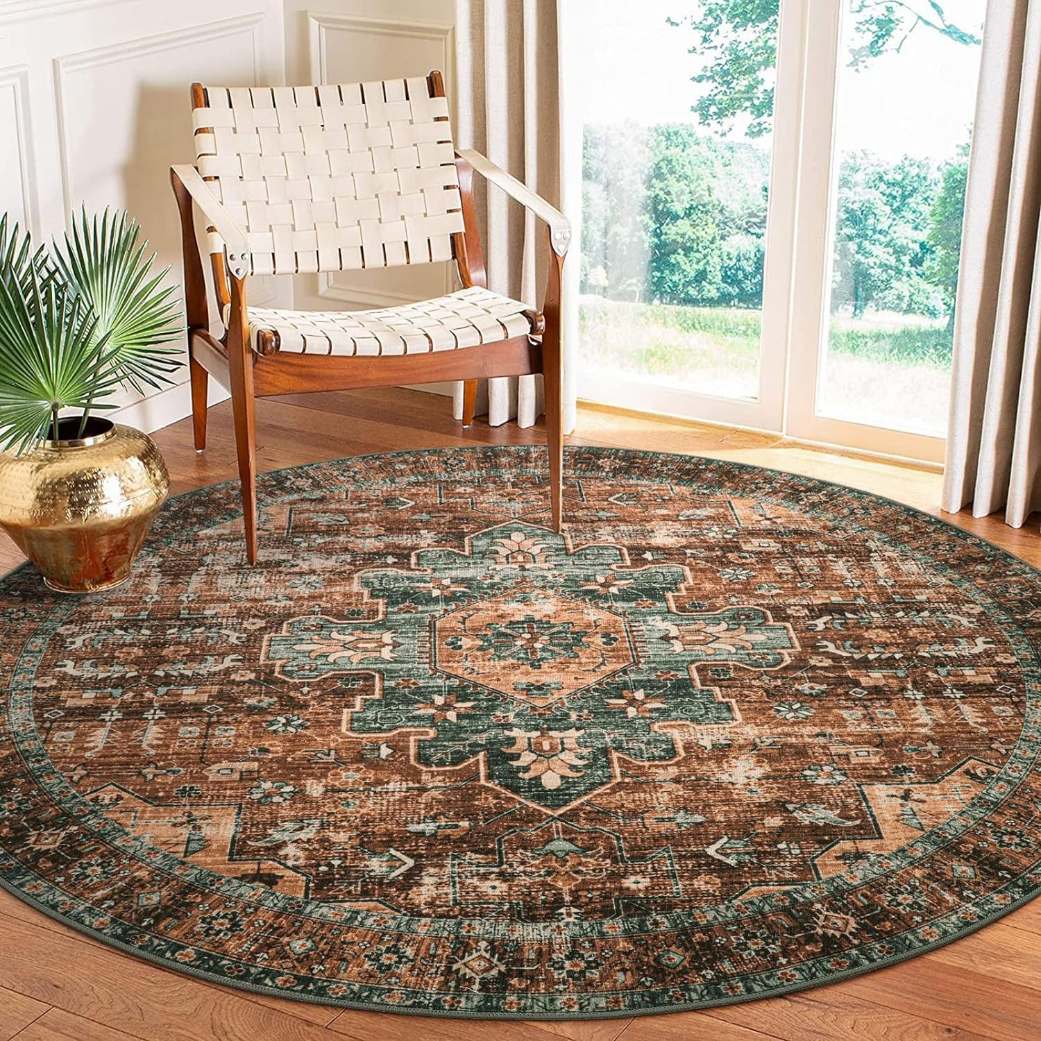 brown Bohemian Patterned Round Carpet