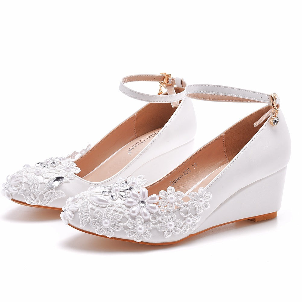 Bohemian Round Toe Wedge Wedding Heels