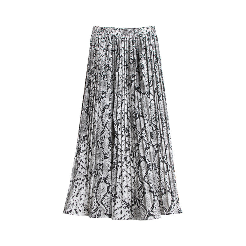 Bohemian Snake Print Pleated Skirt