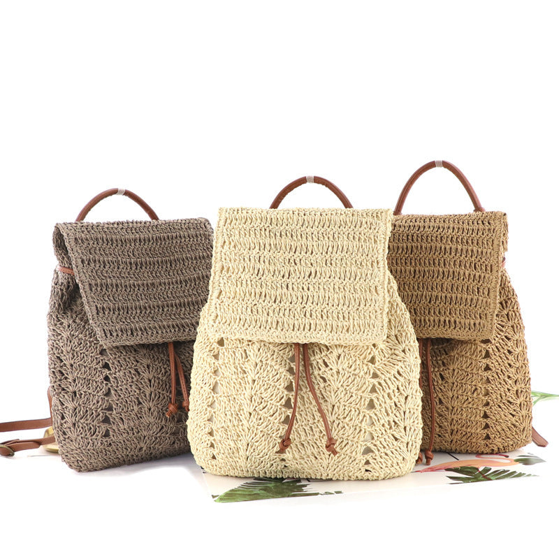 Bohemian Summer Straw Backpack for Women