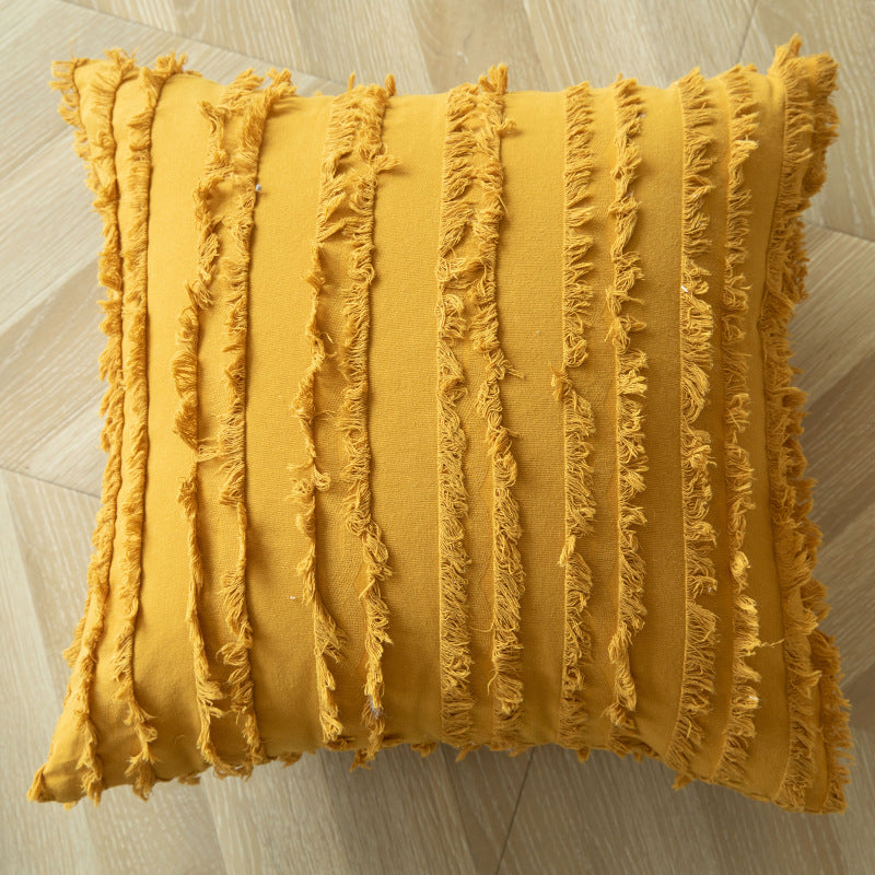 Bohemian Style Yellow Pillow Covers With Tassels yellow