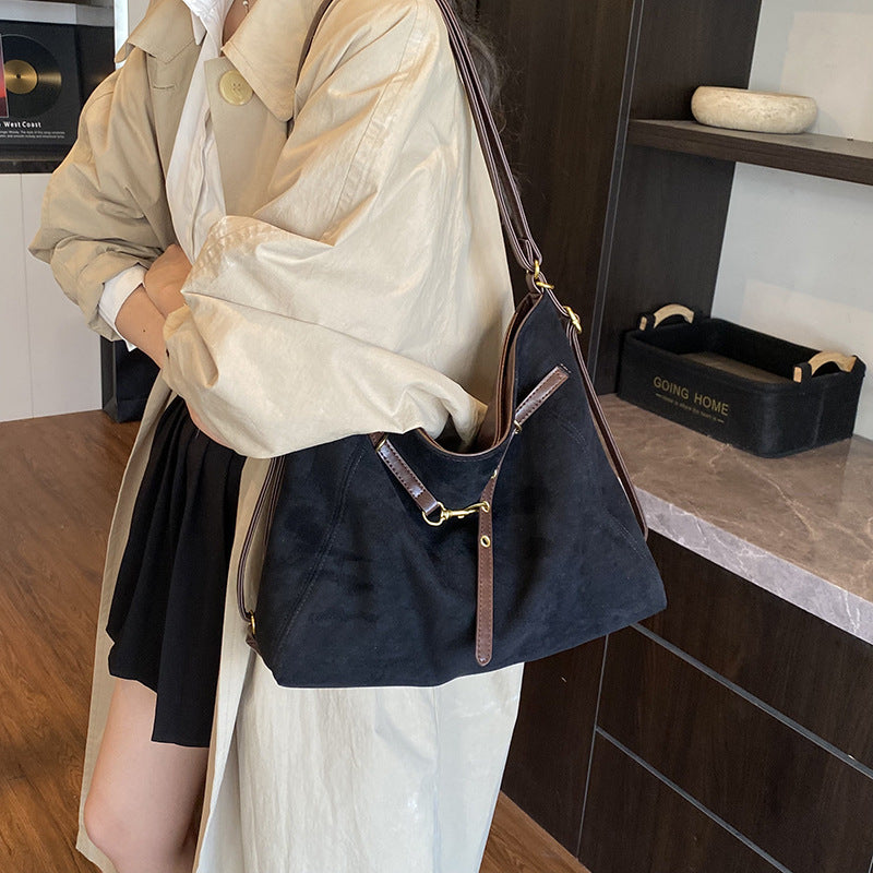 black Bohemian Suede Buckle Shoulder Bag