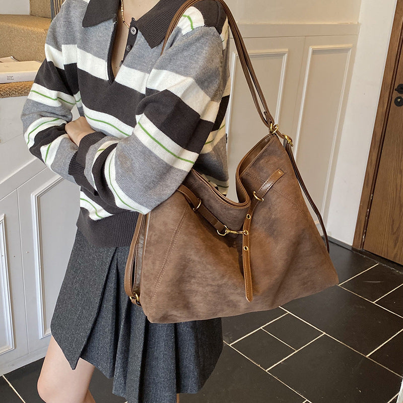 brown Bohemian Suede Buckle Shoulder Bag