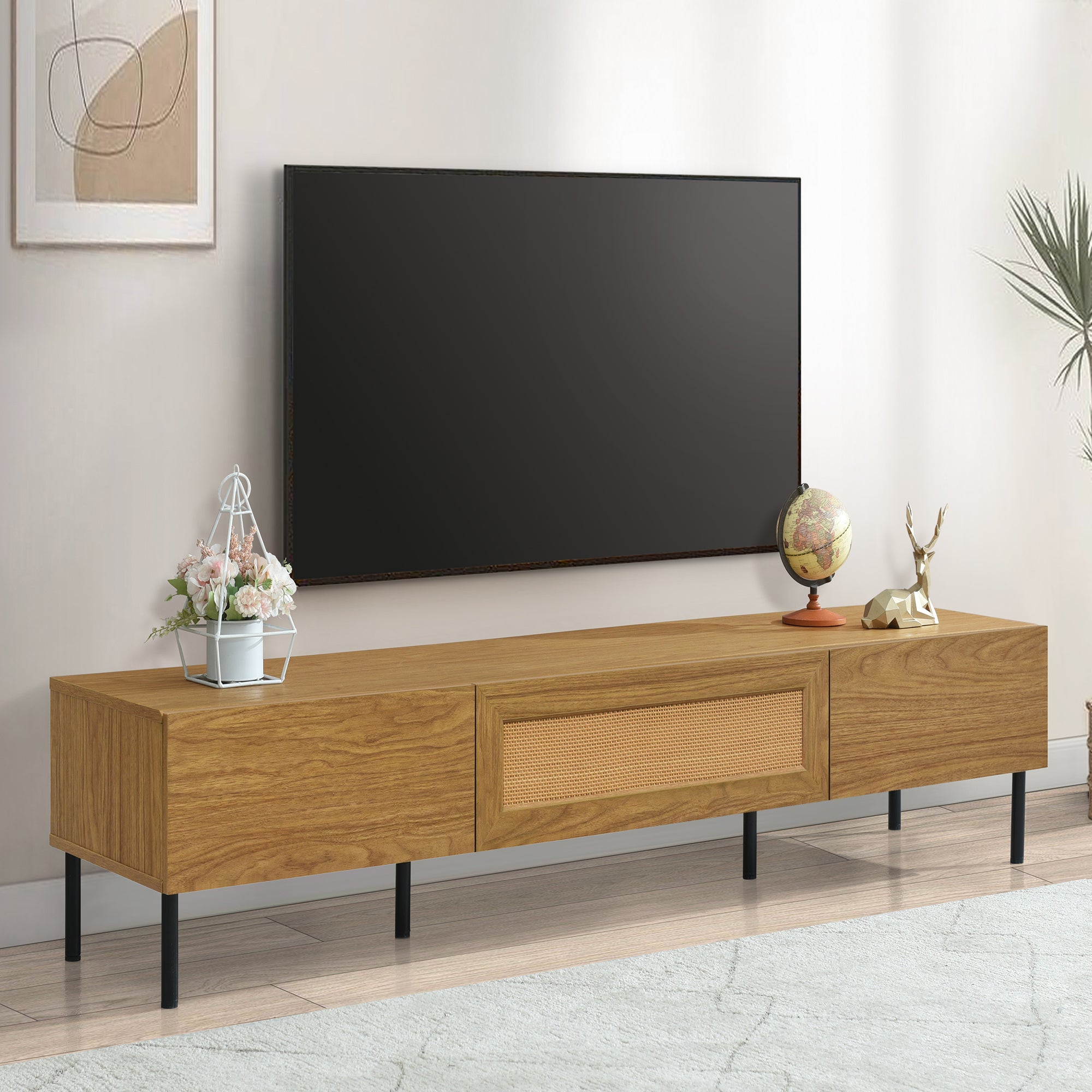 Brown Rattan Bohemian TV Stand For TVs Up To 80''